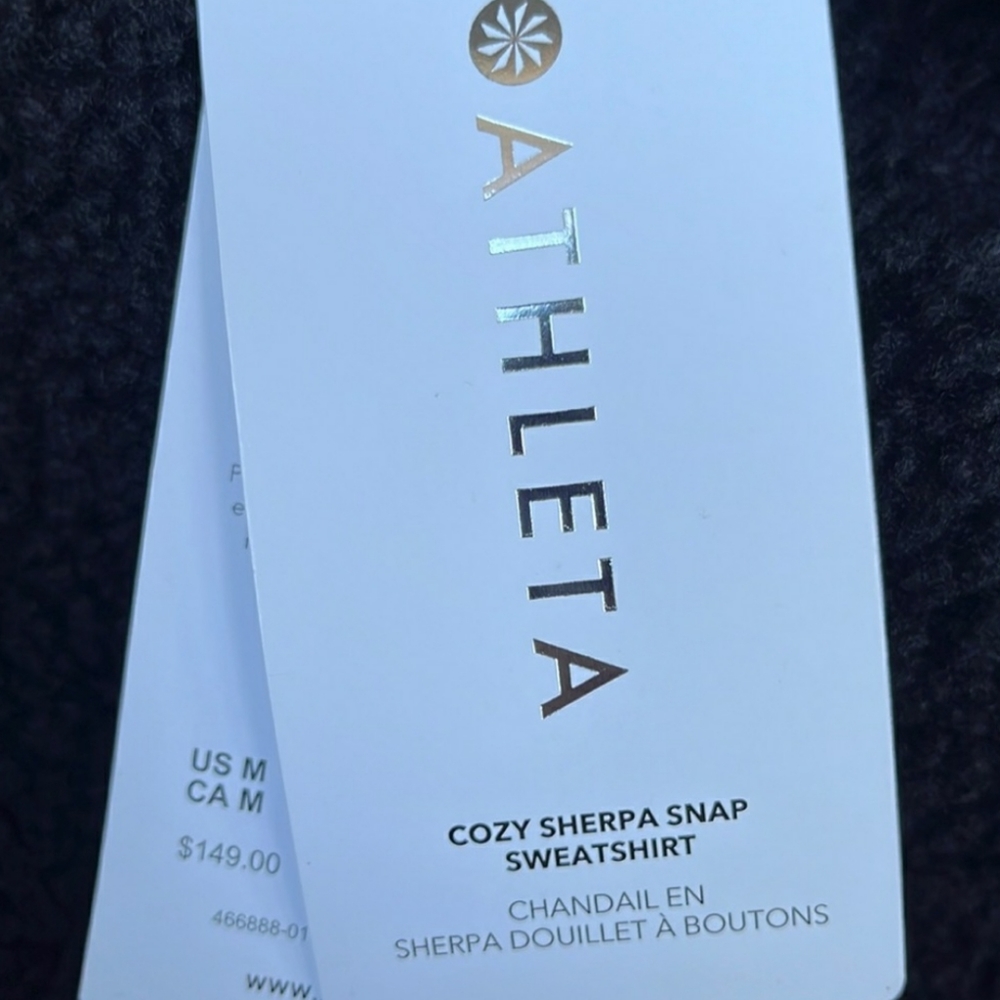 NWOT Athleta Black Cozy Sherpa Snap Sweatshirt NWOT - Picture 9 of 11